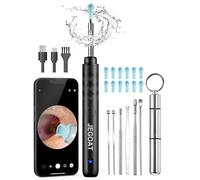 Jegoat Outil de retrait du cérumen avec caméra HD 1296p et 6 lumières LED, nettoyeur d'oreille avec 12 cure-oreilles, kit de retrait de cérumen amélioré pour iOS et Android, noir