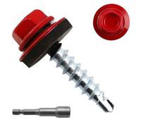 JEGONFRI Lot de 300 vis auto-perceuses à tête hexagonale rouge #10 x 1 avec rondelle EPDM, tête colorée, vis à bois, vis de toit en tôle avec embout de tournevis hexagonal (rouge, 2,5 cm)