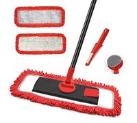 JEHONN Balai Serpillère Plat en Microfibre Rotatif à 360°, Vadrouille pour Nettoyage de Sol Sec & Humide avec Manche et 2 Tampons Lavables en Microfibre à Récurer pour Bois Franc, Carrelage (Rouge)