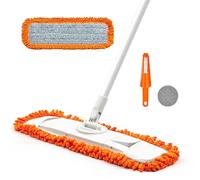 JEHONN Balai Serpillère Plat en Microfibre Rotatif à 360°, Vadrouille pour Nettoyage de Sol Sec & Humide avec Manche et 1 Tampons Lavables en Microfibre à Récurer pour Bois Franc, Carrelage