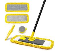 JEHONN Balai Serpillère Plat en Microfibre Rotatif à 360°, Vadrouille pour Nettoyage de Sol Sec & Humide avec Manche et 2 Tampons Lavables en Microfibre à Récurer pour Bois Franc, Carrelage (Jaune)