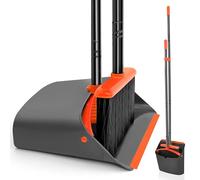 JEHONN Pelle Balayette Long Manche 137 cm, Ensemble Balai avec Dents en Peigne pour l'intérieur, la Cuisine, Le Hall d'entrée, Le Jardin et Le Bureau (Noir et Orange)