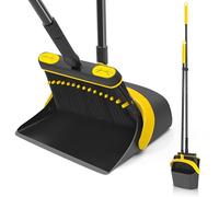 JEHONN Pelle et Balayette Long Manche 138 cm pour Sol Dur, Rotatif à 180 Degrés de Balai Ensemble pour Le Balayage Extérieur, Jardin, Hall, Intérieur (Noir et Jaune)