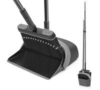 JEHONN Pelle et Balayette Long Manche 138 cm pour Sol Dur, Rotatif à 180 Degrés de Balai Ensemble pour Le Balayage Extérieur, Jardin, Hall, Intérieur (Noir et Gris)