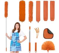JEHONN Plumeau Telescopique 6 PCS, 245 cm Extensible Poussiere Balai Toile d'araignée, Brosse en Microfibre pour Enlever la Poussière, Outil de Nettoyage pour Ventilateurs, Plafonds