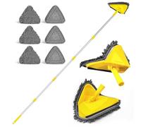 JEHONN Vadrouille de Nettoyage Rotative à 360°, Balai Plafond Triangulaire avec 202 cm Longue Poignée, Dernier cri 180°Serpillère Pliable avec 6 Microfibre Chenille Pads pour Mur, Plafond (Jaune)