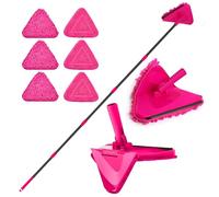 JEHONN Vadrouille de Nettoyage Rotative à 360°,Balai Plafond Triangulaire avec 202 cm Longue Poignée,Dernier cri 180° Serpillère Pliable avec 6 Microfibre Chenille Pads pour Mur,Plafond (Rose Rouge)