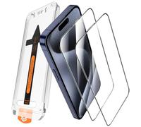 JEHOO 2 Pièces pour iPhone 15 Pro Max Verre Trempé, Une Touche Installation, Film de Vitre Protection d’Écran, Couverture Complète, Kits d'Outils d'Alignement Automatique, HD Clair Sans Bulles