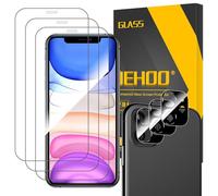 JEHOO 3 Pièces Verre Trempé pour iPhone 11 avec 3 Pièces Caméra Arrière Protecteur, Protection Verre Trempé pour iPhone 11, Film Protection écran, Ultra Résistant HD Transparent