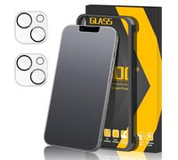 JEHOO pour iPhone 13 Mat Verre Trempé, 2 Pièces Protection d'écran Antireflet et 2 Pièces Protection Objectif Caméra, Anti-Empreintes Digitales Sans Bulles Ultra Résistant Dureté 9H Glass