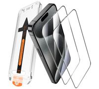 JEHOO Verre Trempé pour iPhone 15 Pro, Une Touche Installation, Film de Vitre Protection d’Écran, Couverture Complète, Kits d'Outils d'Alignement Automatique, HD Clair Sans Bulles, 2 Pièces
