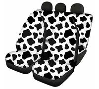 Jeiento Auto Accessiores Lot de 4 housses de siège de voiture universelles pour homme et femme Motif vache Pour SUV, camionnettes, camions, sièges avant avec housse de banc, noir et blanc