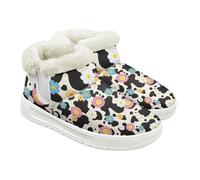 Jeiento Bottes de neige à enfiler pour femme - Chaudes - Antidérapantes - Chaussures de marche plates pour intérieur et extérieur, Fleurs mignonnes en cuir de vache, 42 EU