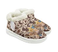 Jeiento Bottes de neige à enfiler pour femme - Chaudes - Antidérapantes - Chaussures de marche plates pour intérieur et extérieur, Vache brune des Highlands Bovins, 40 EU