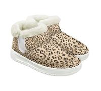 Jeiento Bottes de neige à enfiler pour femme - Chaudes - Antidérapantes - Chaussures de marche plates pour intérieur et extérieur, Motif léopard Marron, 43 EU