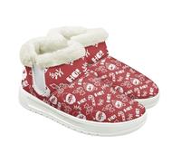 Jeiento Bottes de neige à enfiler pour femme - Chaudes - Antidérapantes - Chaussures de marche plates pour intérieur et extérieur, Père Noël, 38 EU