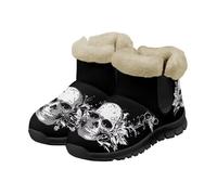 Jeiento Bottes de neige à motif tête de mort pour femme, chaussures épaisses et pelucheuses, chaussures d'hiver légères et confortables à enfiler, Crâne Blanc Floral, 39.5 EU