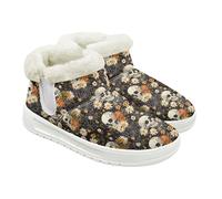 Jeiento Bottes de neige pour femme avec motif tête de mort - Chaussures d'hiver chaudes - Chaussures d'intérieur et d'extérieur avec doublure en fourrure pelucheuse, Mignon squelette de marguerite, 44