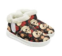 Jeiento Bottes de neige pour femme avec motif tête de mort - Chaussures d'hiver chaudes - Chaussures d'intérieur et d'extérieur avec doublure en fourrure pelucheuse, Squelette de rose rouge, 44 EU