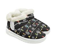 Jeiento Bottes de neige pour femme avec motif tête de mort - Chaussures d'hiver chaudes - Chaussures d'intérieur et d'extérieur avec doublure en fourrure pelucheuse, Lumières colorées de Noël, 36 EU