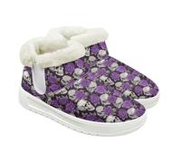 Jeiento Bottes de neige pour femme avec motif tête de mort - Chaussures d'hiver chaudes - Chaussures d'intérieur et d'extérieur avec doublure en fourrure pelucheuse, Squelette de fleur., 44 EU