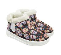 Jeiento Bottes de neige pour femme avec motif tête de mort - Chaussures d'hiver chaudes - Chaussures d'intérieur et d'extérieur avec doublure en fourrure pelucheuse, Crânes floraux colorés, 37 EU