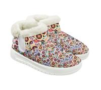 Jeiento Bottes de neige pour femme avec motif tête de mort - Chaussures d'hiver chaudes - Chaussures d'intérieur et d'extérieur avec doublure en fourrure pelucheuse, Squelettes de fleurs en sucre, 36