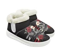 Jeiento Bottes de neige pour femme avec motif tête de mort - Chaussures d'hiver chaudes - Chaussures d'intérieur et d'extérieur avec doublure en fourrure pelucheuse, Crâne papillon gothique rose rouge