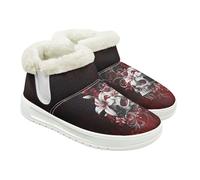 Jeiento Bottes de neige pour femme avec motif tête de mort - Chaussures d'hiver chaudes - Chaussures d'intérieur et d'extérieur avec doublure en fourrure pelucheuse, Squelette de fleur rouge, 41 EU