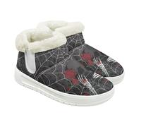 Jeiento Bottes de neige pour femme avec motif tête de mort - Chaussures d'hiver chaudes - Chaussures d'intérieur et d'extérieur avec doublure en fourrure pelucheuse, Tête de mort en toile d'araignée