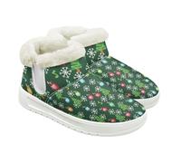 Jeiento Bottes de neige pour femme avec motif tête de mort - Chaussures d'hiver chaudes - Chaussures d'intérieur et d'extérieur avec doublure en fourrure pelucheuse, Sapin de Noël vert avec lumières