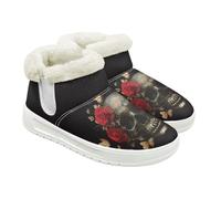 Jeiento Bottes de neige pour femme avec motif tête de mort - Chaussures d'hiver chaudes - Chaussures d'intérieur et d'extérieur avec doublure en fourrure pelucheuse, Fleur squelette gothique, 39 EU