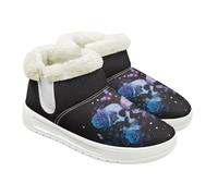 Jeiento Bottes de neige pour femme avec motif tête de mort - Chaussures d'hiver chaudes - Chaussures d'intérieur et d'extérieur avec doublure en fourrure pelucheuse, Squelette de fleur galaxie, 38 EU