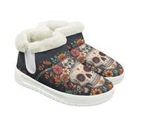 Jeiento Bottes de neige pour femme avec motif tête de mort - Chaussures d'hiver chaudes - Chaussures d'intérieur et d'extérieur avec doublure en fourrure pelucheuse, Tête de mort en sucre, 44 EU