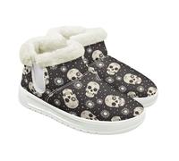 Jeiento Bottes de neige pour femme avec motif tête de mort - Chaussures d'hiver chaudes - Chaussures d'intérieur et d'extérieur avec doublure en fourrure pelucheuse, crâne, 36 EU