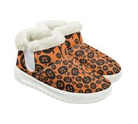 Jeiento Bottes de neige pour femme avec motif tête de mort - Chaussures d'hiver chaudes - Chaussures d'intérieur et d'extérieur avec doublure en fourrure pelucheuse, Orange citrouille, 40 EU