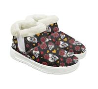 Jeiento Bottes de neige pour femme avec motif tête de mort - Chaussures d'hiver chaudes - Chaussures d'intérieur et d'extérieur avec doublure en fourrure pelucheuse, Joli squelette de rose, 38 EU