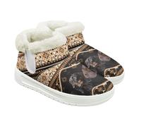 Jeiento Bottes d'hiver à enfiler pour femme - Motif chien - Confortables - Chaudes - Doublure en fourrure - Chaussures de marche plates pour les voyages, Chiens teckels tribaux du sud-ouest, 44 EU