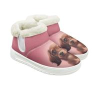Jeiento Bottes d'hiver à enfiler pour femme - Motif chien - Confortables - Chaudes - Doublure en fourrure - Chaussures de marche plates pour les voyages, Chiot teckel, 41 EU
