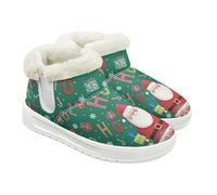 Jeiento Bottes d'hiver à enfiler pour femme - Motif chien - Confortables - Chaudes - Doublure en fourrure - Chaussures de marche plates pour les voyages, Père Noël, 44 EU