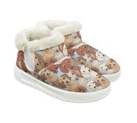 Jeiento Bottes d'hiver à enfiler pour femme - Motif chien - Confortables - Chaudes - Doublure en fourrure - Chaussures de marche plates pour les voyages, Motif chien de dessin animé, 38 EU
