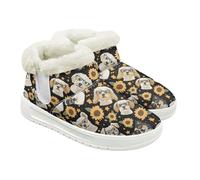 Jeiento Bottes d'hiver à motif animal pour femme - Bottines de neige confortables et chaudes - Chaussures d'extérieur à enfiler, Tournesol et chiot, 41 EU