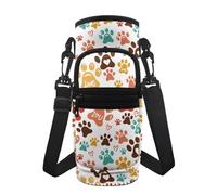 Jeiento Bretelles réglables - Porte-bouteille d'eau avec poche pour téléphone - Motif empreintes de pattes de chien - Pour femme, homme, enfant, cadeau - Accessoires de voyage