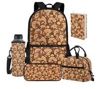 Jeiento Capybara Lot de 5 cartables marron pour la rentrée scolaire pour enfants avec sac à déjeuner et porte-crayons, couverture de livre, fournitures pour la rentrée scolaire, Capybara Lover