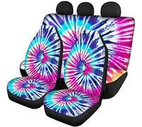 Jeiento Ensemble complet de housses de siège de voiture à imprimé tie-dye tendance pour femmes et hommes, ajustement universel, pour voitures, SUV, camions, banquette arrière divisée