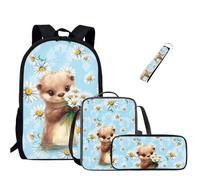 Jeiento Ensemble de sacs d'école pour filles et garçons, résistant à l'eau, durable, sac à dos basique décontracté avec sac à déjeuner, trousse à crayons et porte-clés à dragonne, 4 en 1, Fleur de