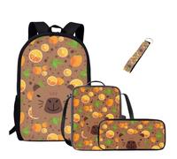 Jeiento Ensemble de sacs d'école pour filles et garçons, résistant à l'eau, durable, sac à dos basique décontracté avec sac à déjeuner, trousse à crayons et porte-clés à dragonne, 4 en 1, Capybara et