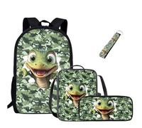 Jeiento Ensemble de sacs d'école pour filles et garçons, résistant à l'eau, durable, sac à dos basique décontracté avec sac à déjeuner, trousse à crayons et porte-clés à dragonne, 4 en 1, dinosaure,