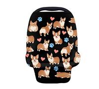 Jeiento Housse d'allaitement multi-usage pour bébé, housse de siège auto, housse de chariot de courses, housse de poussette pour garçon et fille, imprimé Corgi mignon