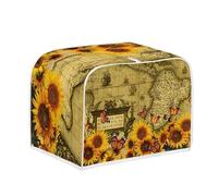 Jeiento Housse de grille-pain rétro avec motif carte du monde jaune tournesol papillon sac de rangement pour machine à pain 2 tranches protection contre la poussière et étanche